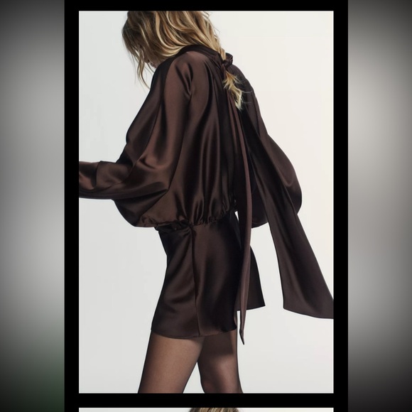 Zara SATIN EFFECT SCARF DRESS - brown 4661/215/702 - Picture 4 of 9